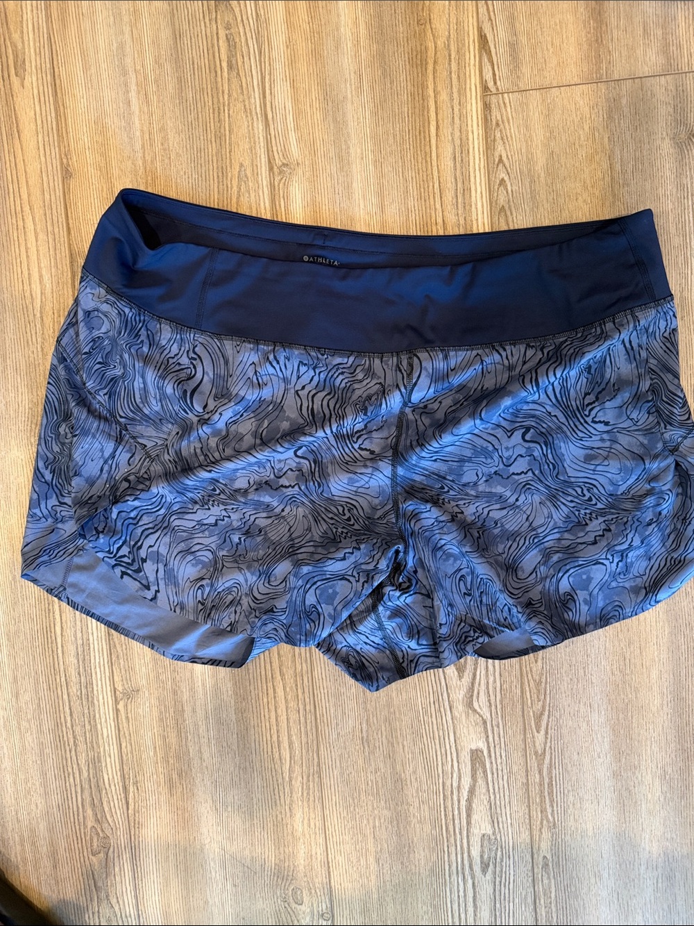 Athleta Navy Marble-Print Athletic Shorts